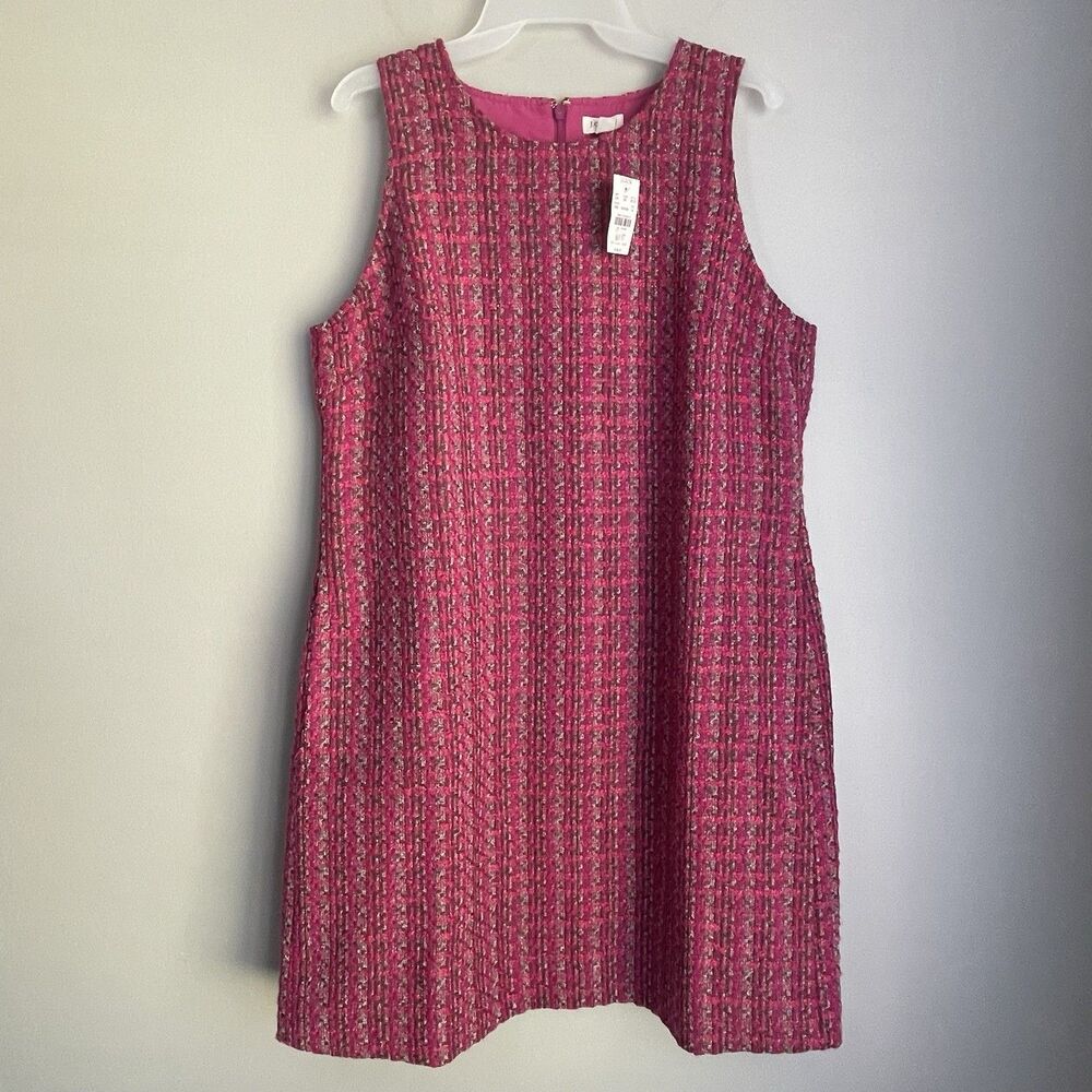 J. Crew Tweed Dress Sleeveless Pink Brown Career Party Cocktail Barbie Colorful